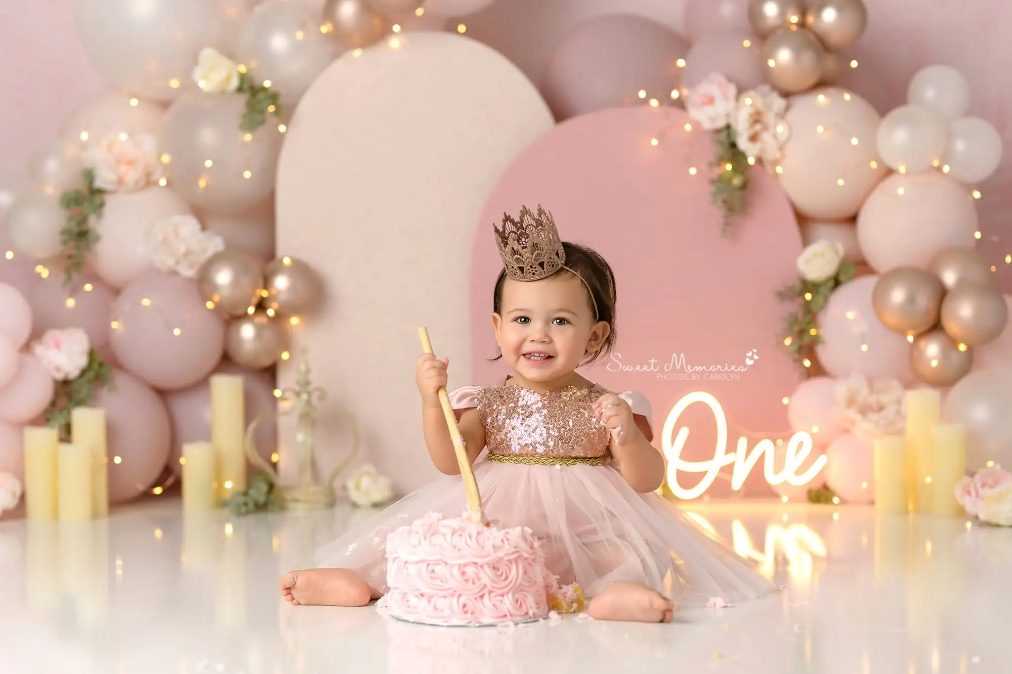 Romance Blushing Pink Photography Backdrop Kids Baby Cake Smash Photocall Decors Balloon Arch and Candle Studio Backgrounds