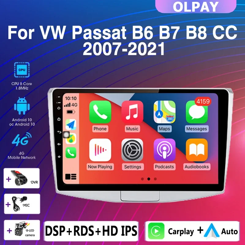 

2DIN Android 10.0 4+64G Carplay Car Radio Multimedia Player GPS Navigation For VW Volkswagen Passat B7 B6 CC 2010-2015