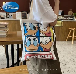 Disney Cartoon Donald Duck Canvas Bag Women's Messenger Bag College Student School Bag Large Capacity Shopping Bag Handbag Bag