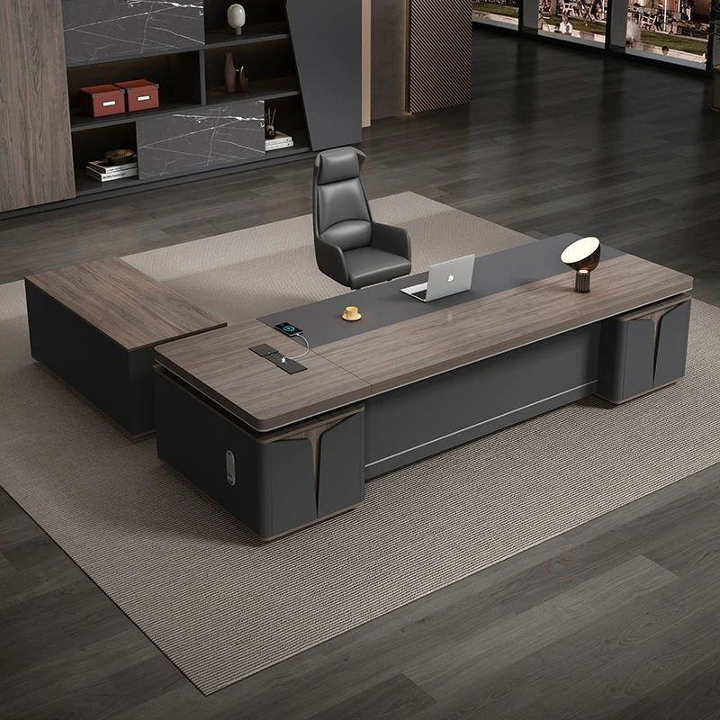 simple modern Boss table light luxury high-end president table with side cabinet office minimalist mesa escritorio furniture