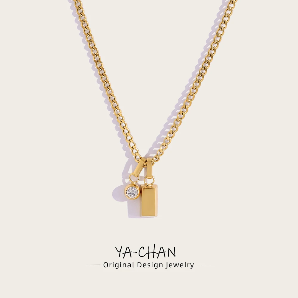 

YACHAN 18K Gold Plated Metal Solid Stainless Steel Pendant Necklace for Women Thick Charm Trendy Tarnish Free Jewelry
