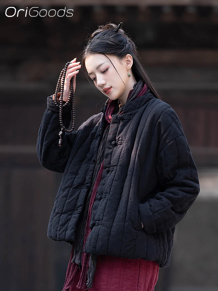 OriGoods Women Winter Coat Loose Vintage Thick Warm Quilted Jacket Chinese National style Zen Japan Winter Clothes 2024 New C003