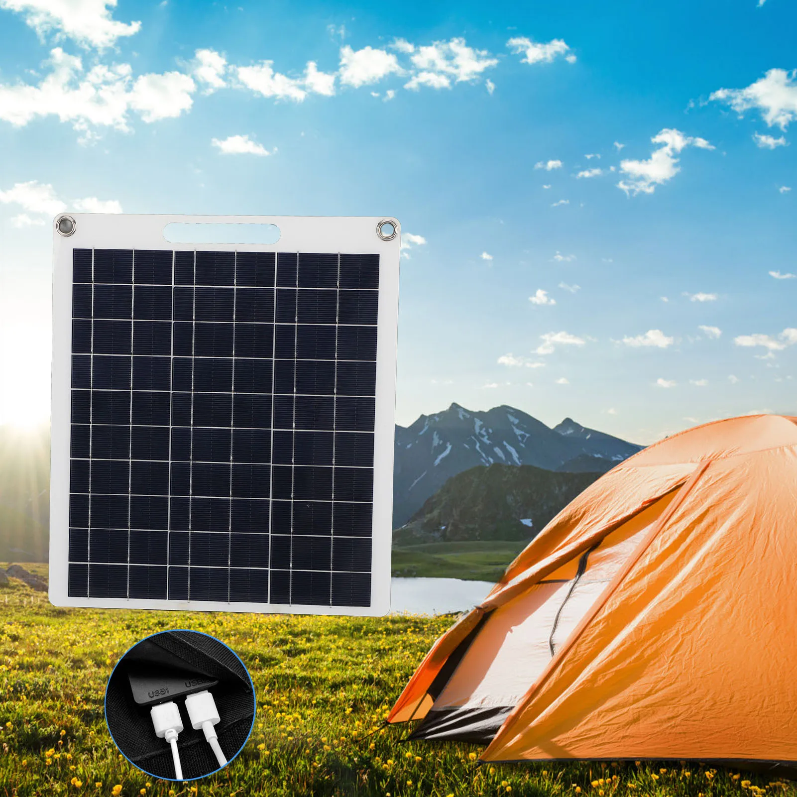 RZ 100W Solar Panel USB Waterproof Outdoor Hike Camping Portable Cells Battery Solar Charger Plate for Mobile Phone Power Ban