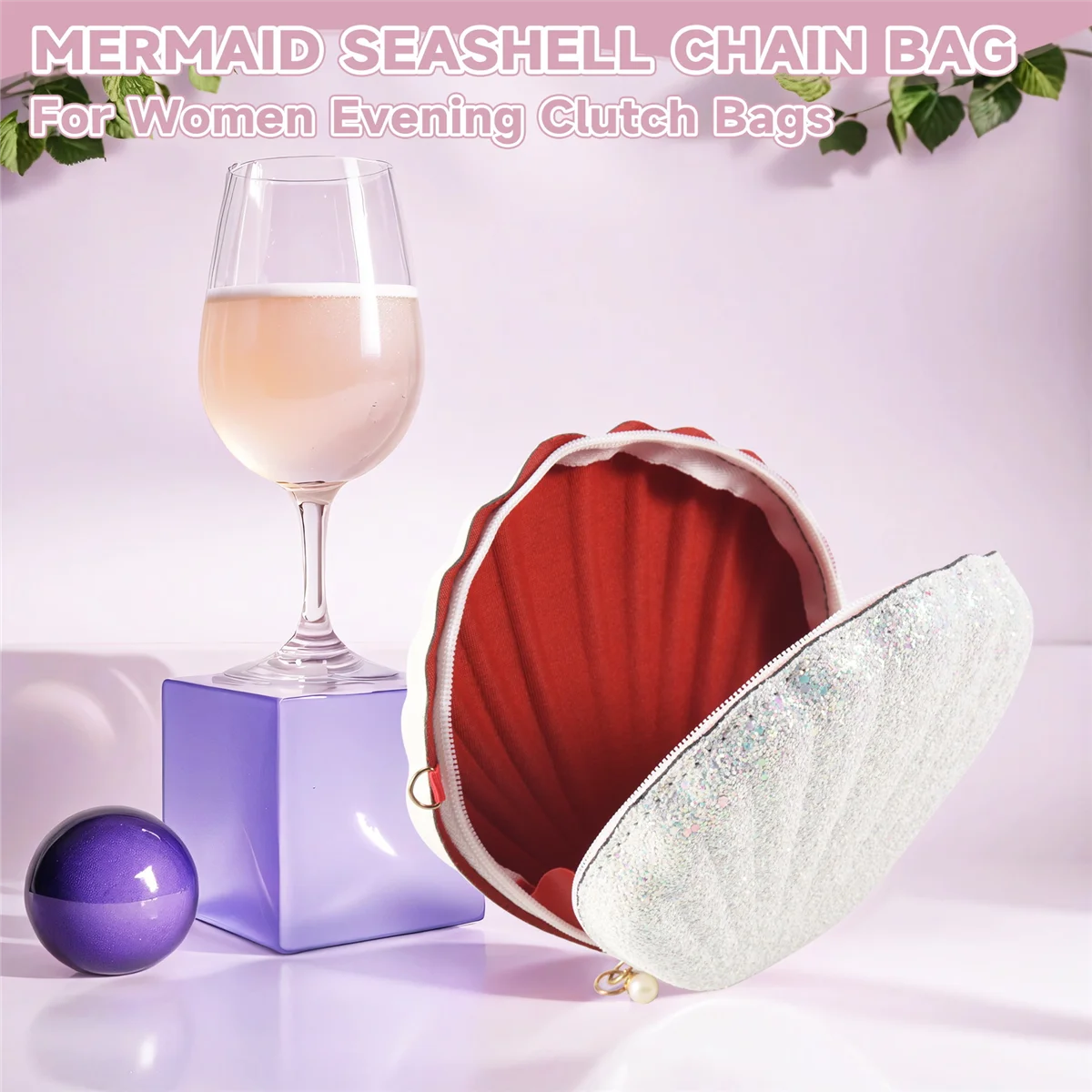 ABQR femmes filles petite sirène coquillage sac à main-sacs à bandoulière paillettes paillettes chaîne sac à main de soirée, blanc