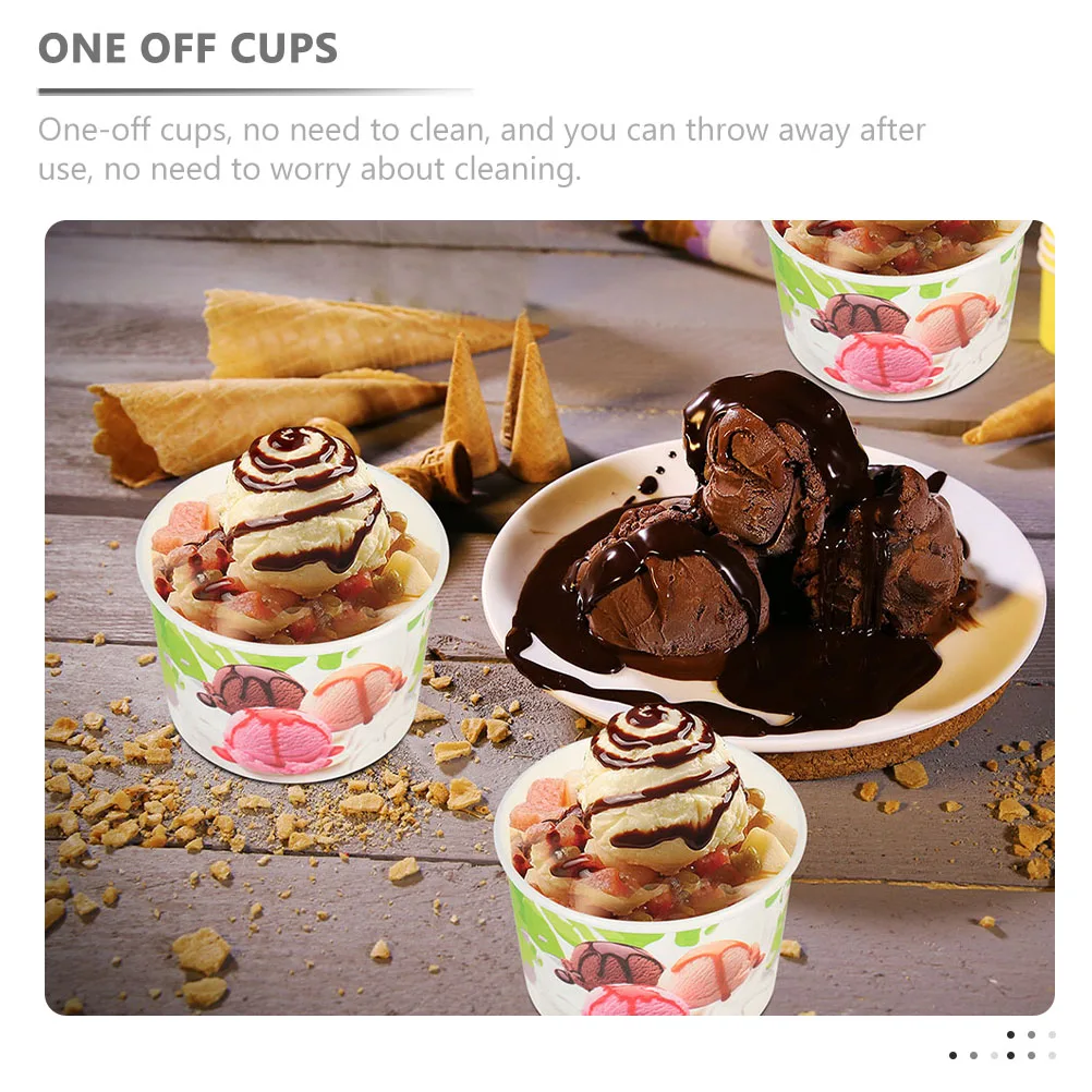 

200 Pcs Cups Disposable Paper Dessert Ice Cream Cup Bowls for Cake Yogurt Ice Cream Paper Cup Soup 75 Green Base No Lid