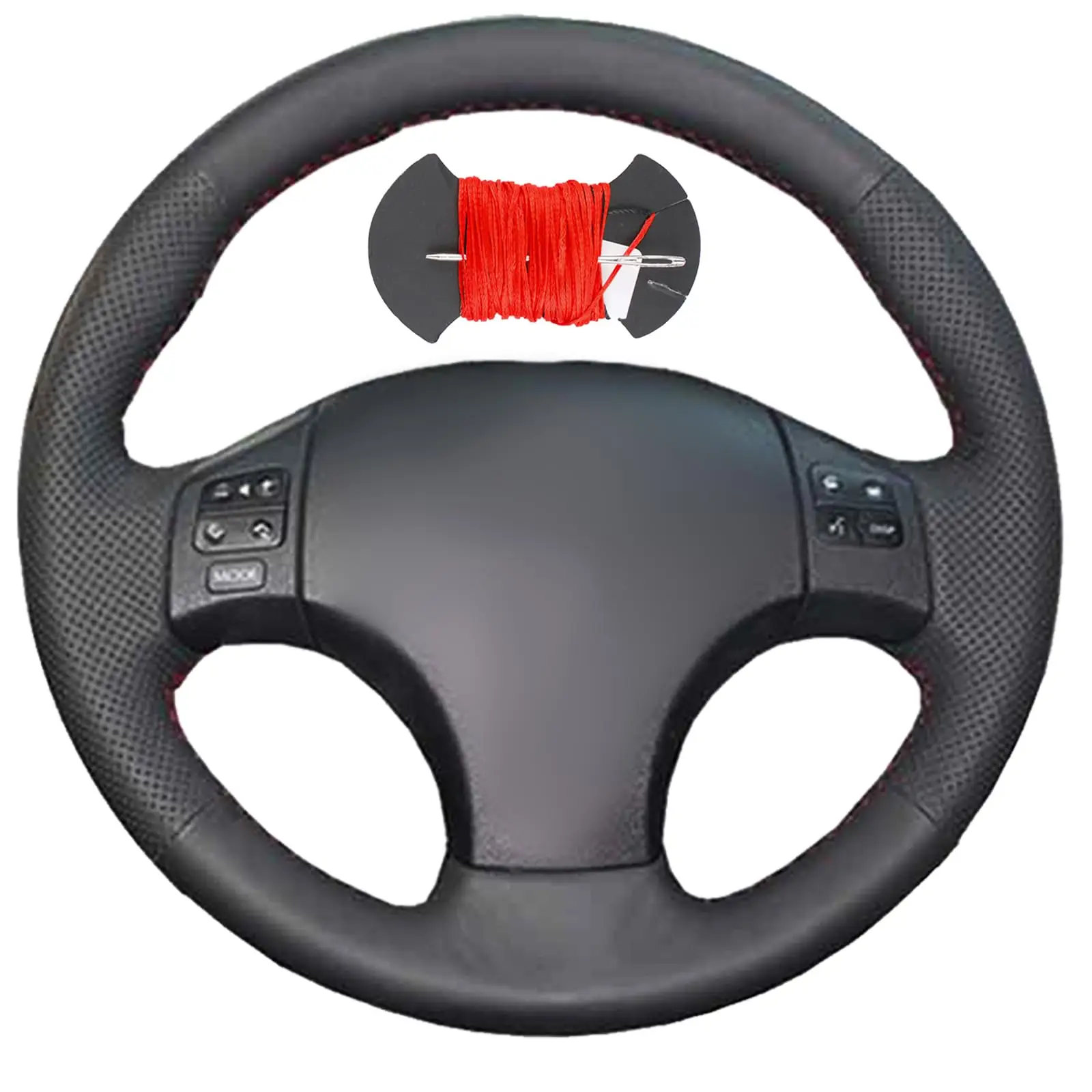 

Microfiber Leather Steering Wheel Cover With Red Stitch For Sedan 2005-2011