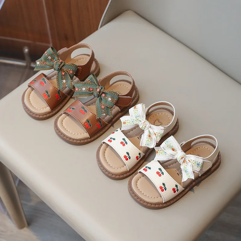 Girls' Sandals Open Toe Summer 2024 New Soft Soled Roman Beach Shoes for Children 6-12 Years Old