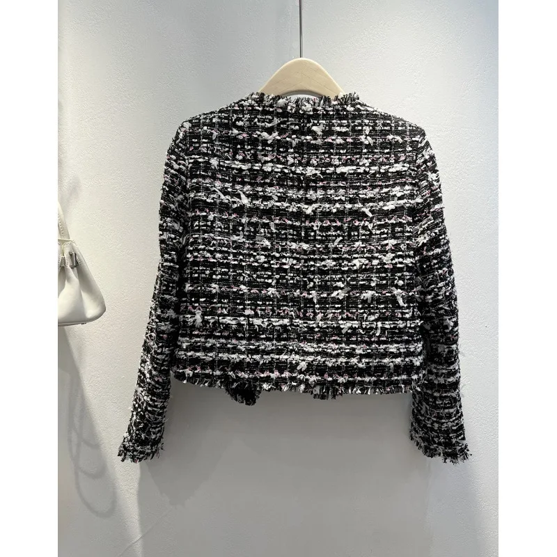 Women's coarse tweed short jacket 2026 new spring and autumn tassel edge small fragrant style top