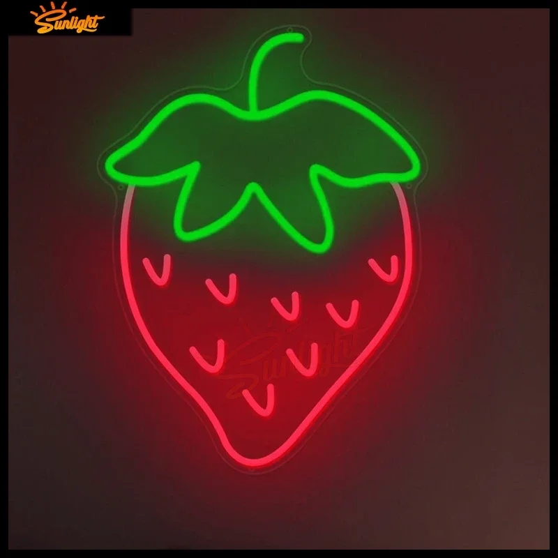 Strawberry Neon Sign Red Green Strawberry Led Sign Fruit Shape Neon Light for Bedroom Wall Decor, Bar, Fruit Shop, Restaurant