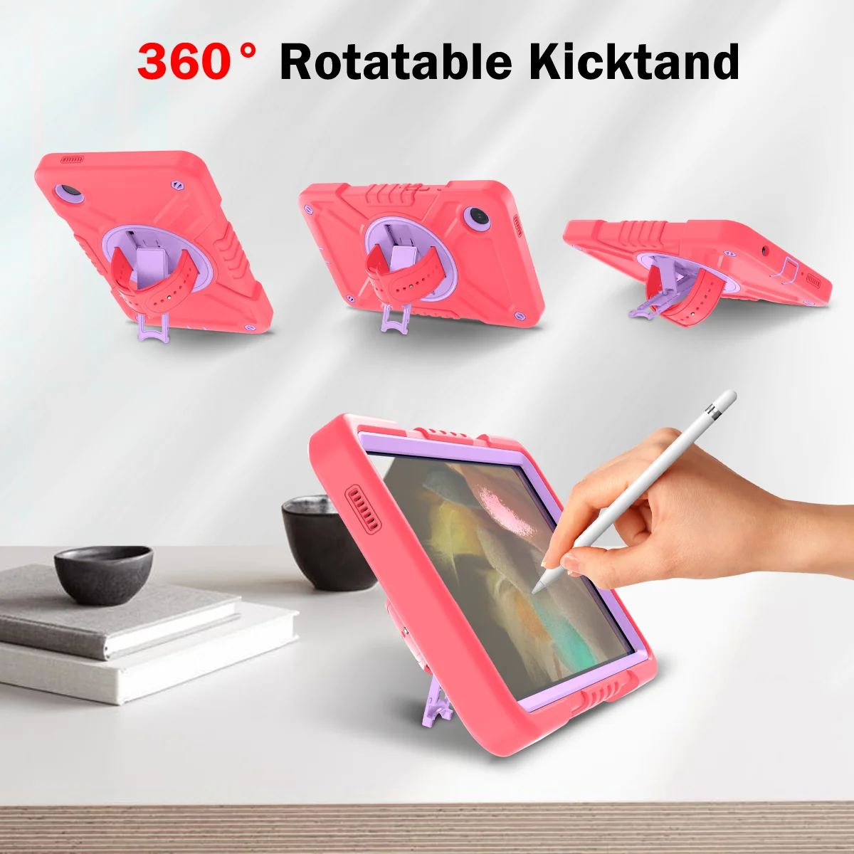 Capa à prova de choque para Galaxy Tab A9 (8,7 polegadas) com 360 °   Alça de mão giratória, alça de ombro portátil