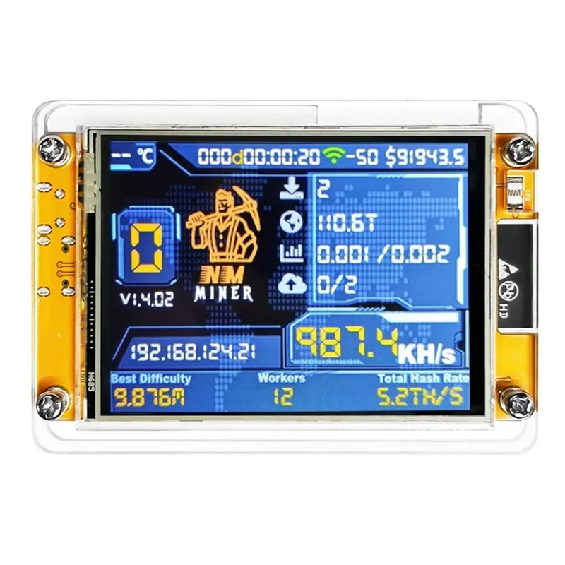 رائعة-Bitcoin Crypto Solo Miner 4X 987KH/S Nmminer Nerdminer + 4 فتحات حامل ترقية Harshrate 2.8 بوصة عرض ذكي