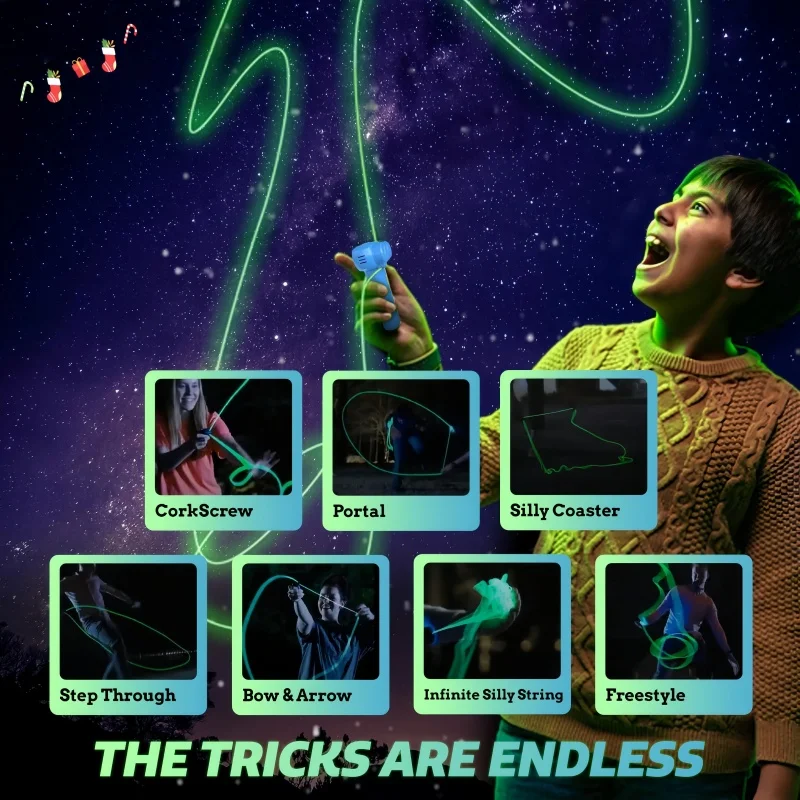 Jouet électroluminescent portable de noël, lanceur de corde lumineuse, émettant de la lumière, anti-Stress, cadeau de fête pour enfants