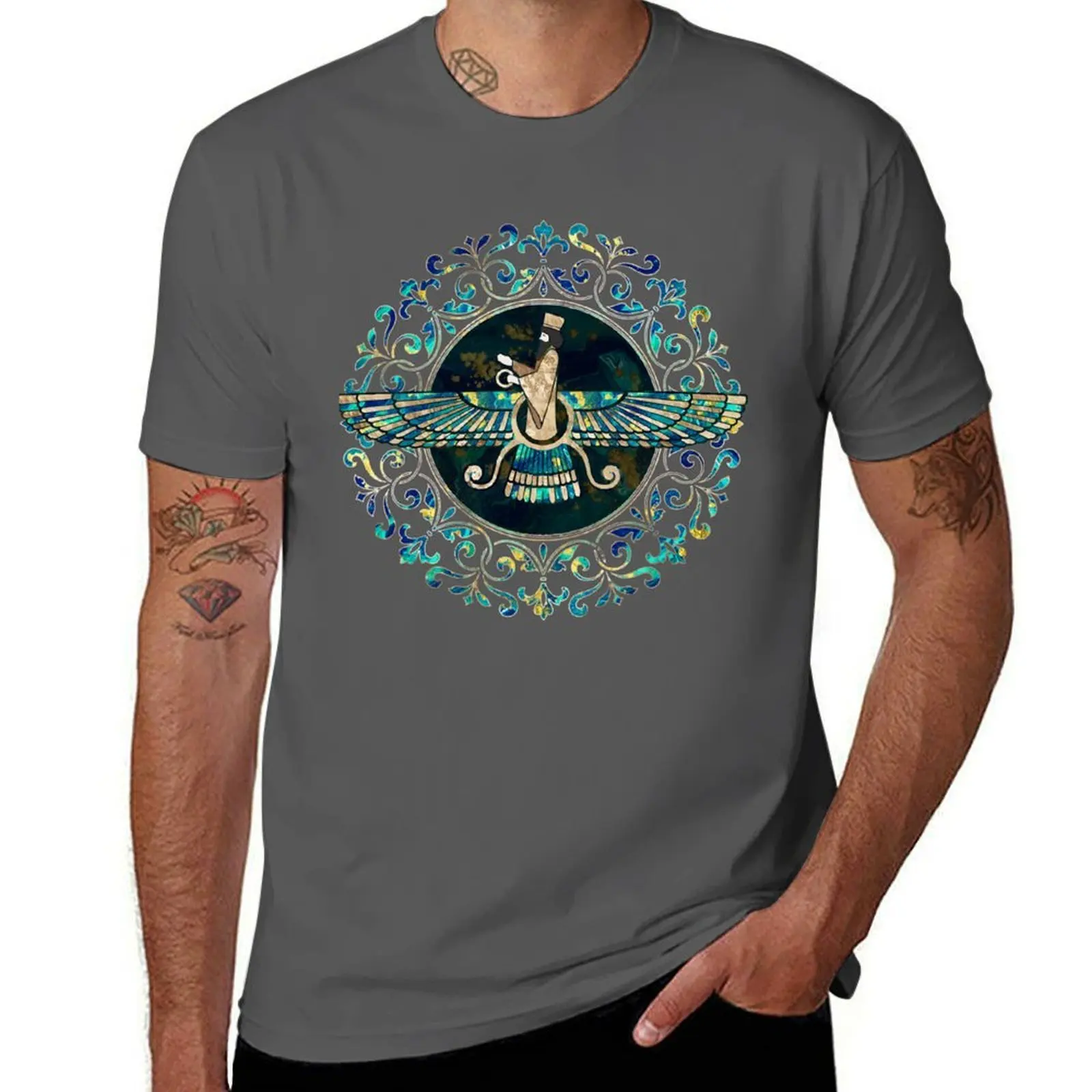 

Classic Gold Faravahar - Fravashi - and Marble Farohar T-Shirt Worker Basic Short Sleeve Tee
