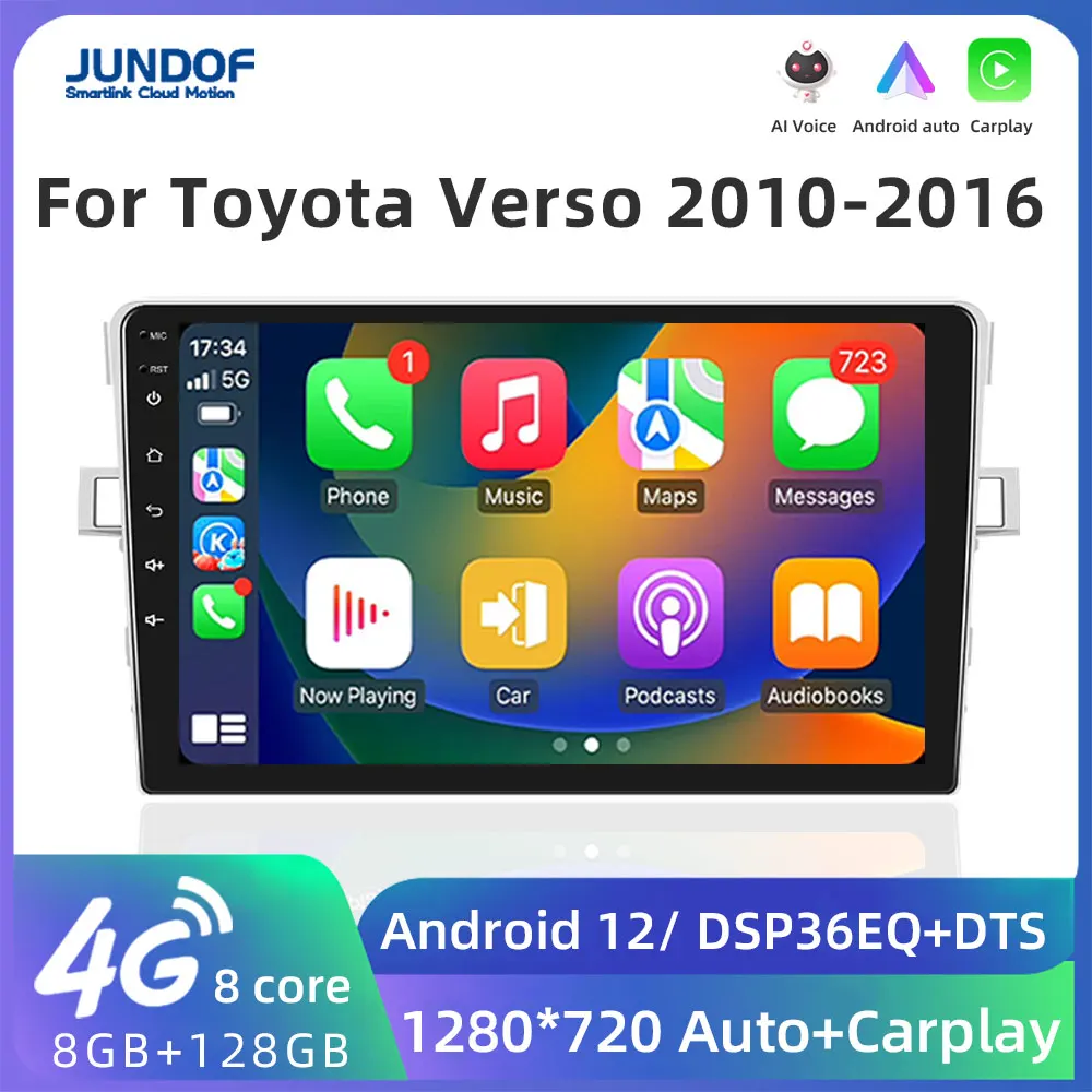 Jundof 2 Din Car Radio For Toyota Verso R20 2010-2016 Stereo Multimedia Player Android 11 GPS Navigation Head Unit 2din Carplay