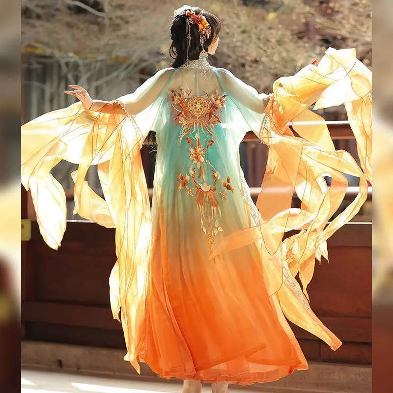 

Chinese Hanfu Dress Women Traditional Embroidery Hanfu Female Carnival Fairy Cosplay Costume Hanfu Gradient Orange Dress