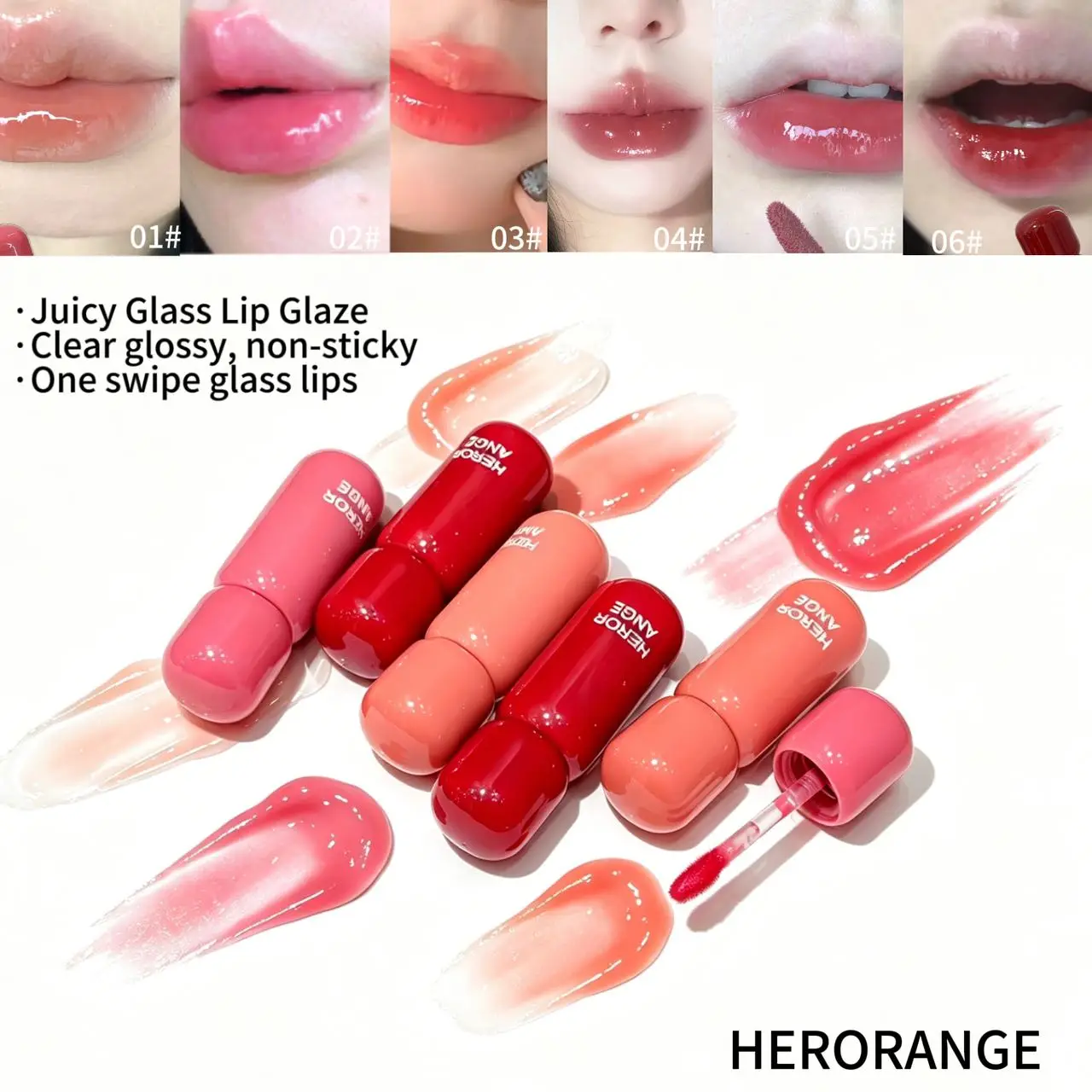 HERORANGE Moist Dewy Mirror Lip Gloss Sheer Shiny Hydrating Long Lasting Glass Lip Finish Daily Date Gifts