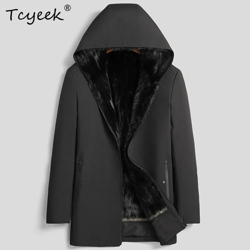 Tcyeek Mink Real Fur Coat Warm Mens Parka 2026 Outdoor Winter Clothes Hoodie Mid-length Trench Coats Liner Detachable Дубленка
