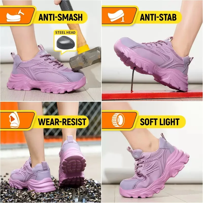 Lightweight wear-resistant safety shoes women's anti-smash anti-puncture steel head breathable heightened old man shoes