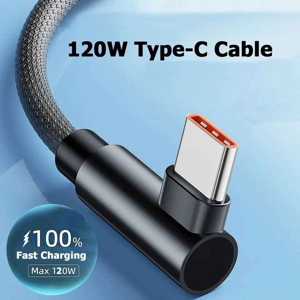Cable de carga rápida USB a tipo C PD de 90 grados, para iPhone Xiaomi Redmi Huawei, cable USB C a tipo C