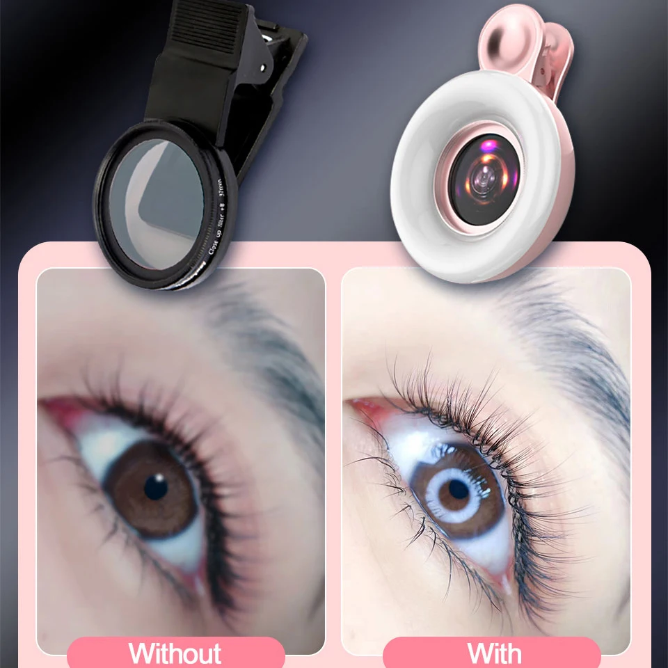 Handy Füllen Licht 15X Makro Objektiv Tragbare Selfie LED Ring Flash Licht Telefon Selfie Lampe Universal Ring Clip Licht