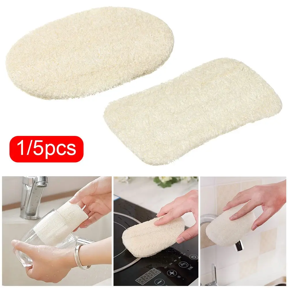 

1/5pcs Kitchen Tools Reusable Natural Loofah Dish Washing Cloth Microfibre Sponge Cleaning Sponge Pot Bowl Brush