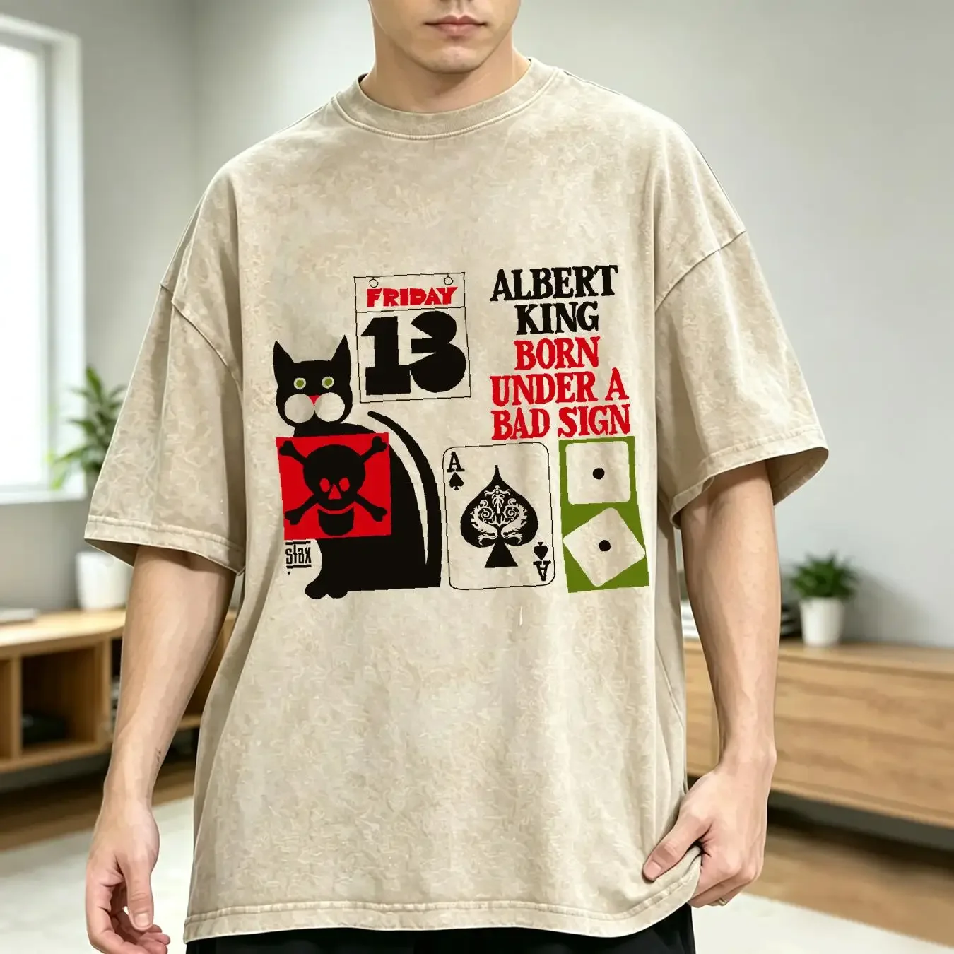washed T Shirt Albert King Born Under A Bad Sign White All Size 3A1030 vintage Washed Unisex Versatile Comfortable Stretched
