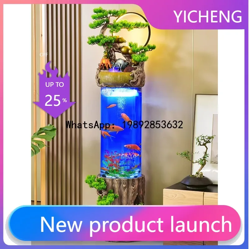 

B1 Fish Tank Ornament Circulating Water Living Room Floor Standing Cylindrical Water Feature Fountain Gift