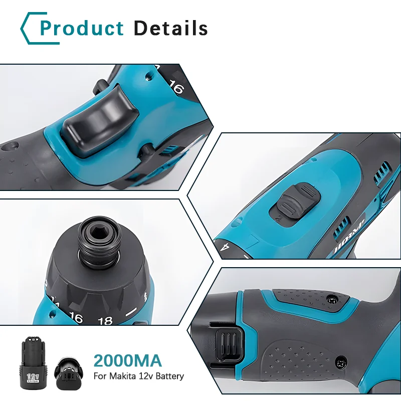 Electric Goddess 12V Electric Cordless Drill Wireless Screwdriver DIY Household Handheld Power Tool For Makita 18V Battery