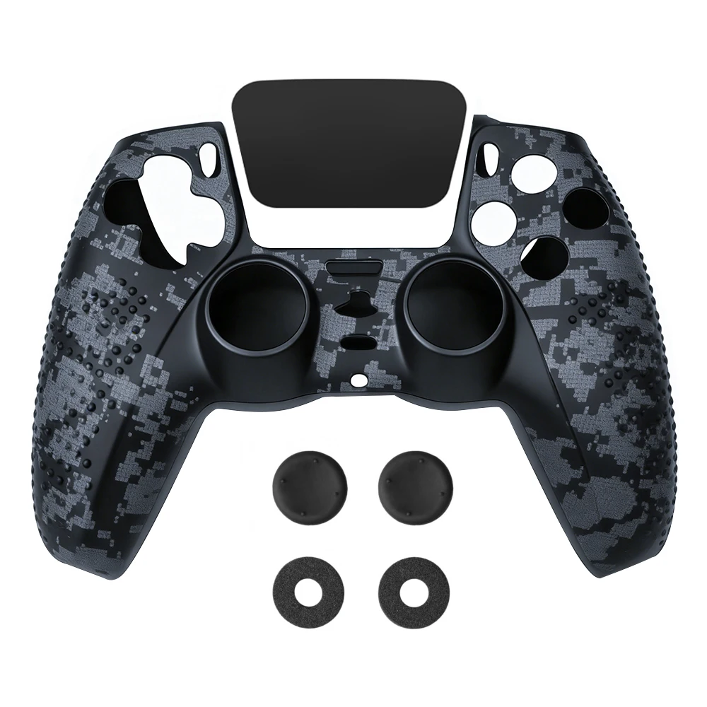 Carcasa de silicona para el control de PS5, funda protectora de goma con agarres para los pulgares, pegatinas para el panel táctil y esponja para PS5, compatible con la base de carga.