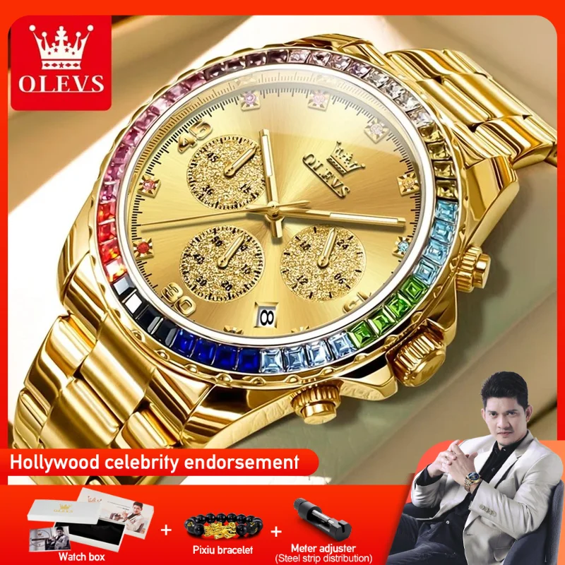 

OLEVS 2939 Mens Watch Business Brand Waterproof Luminous Quartz Wristwatch Large Chronograph Watch For Man Single Calendar
