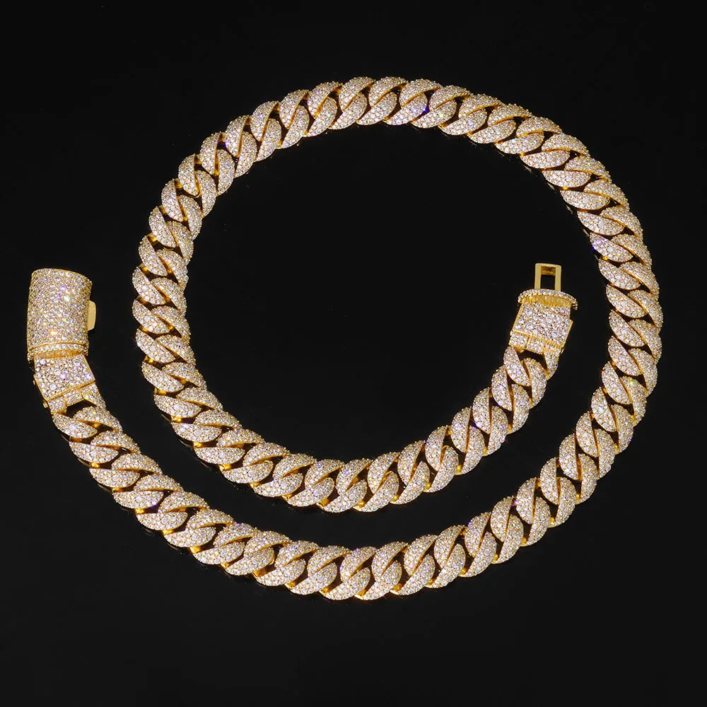 Iced out 14mm 3 Row Diamond Cuban Link Necklace Exquisite Brass Inlaid With Shiny CZ Fashionable Buckle Design Hip Hop Jewelry view 2