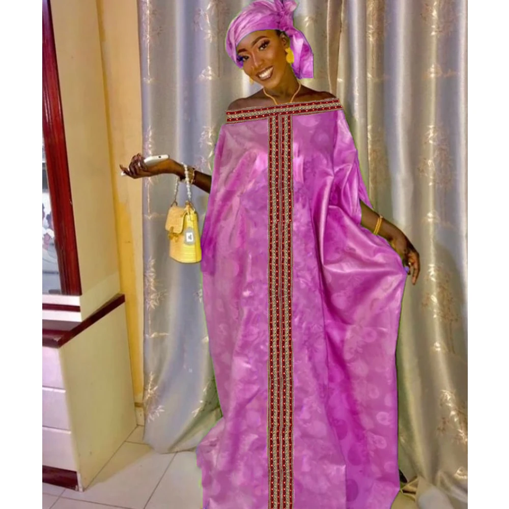 Original Bazin Riche Dresses For African Women Traditional Party Wedding Top Quality Dashiki Robe Outfits With Headscarf Set