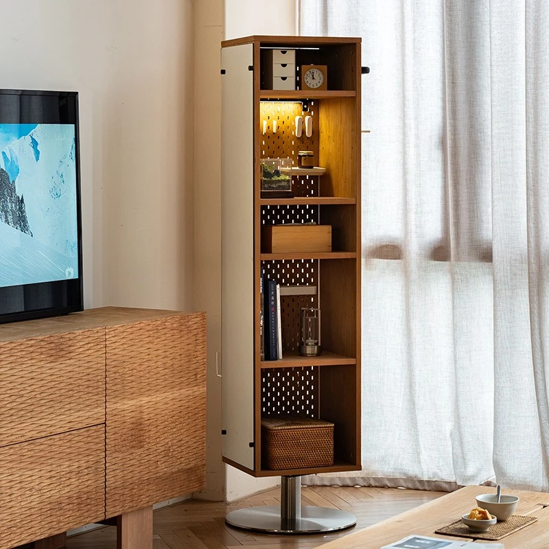 

Rotating bookshelf Solid wood dressing full-body mirror 360-degree living room small apartment floor-to-ceiling storage cabinet