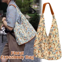 2024 Nowy trend Retro Flower Bucket Bag Large Capacity Mummy Bag Cute Lunch Bag Canvas Handbag Korean Women Shoulder Bag Tote Bag