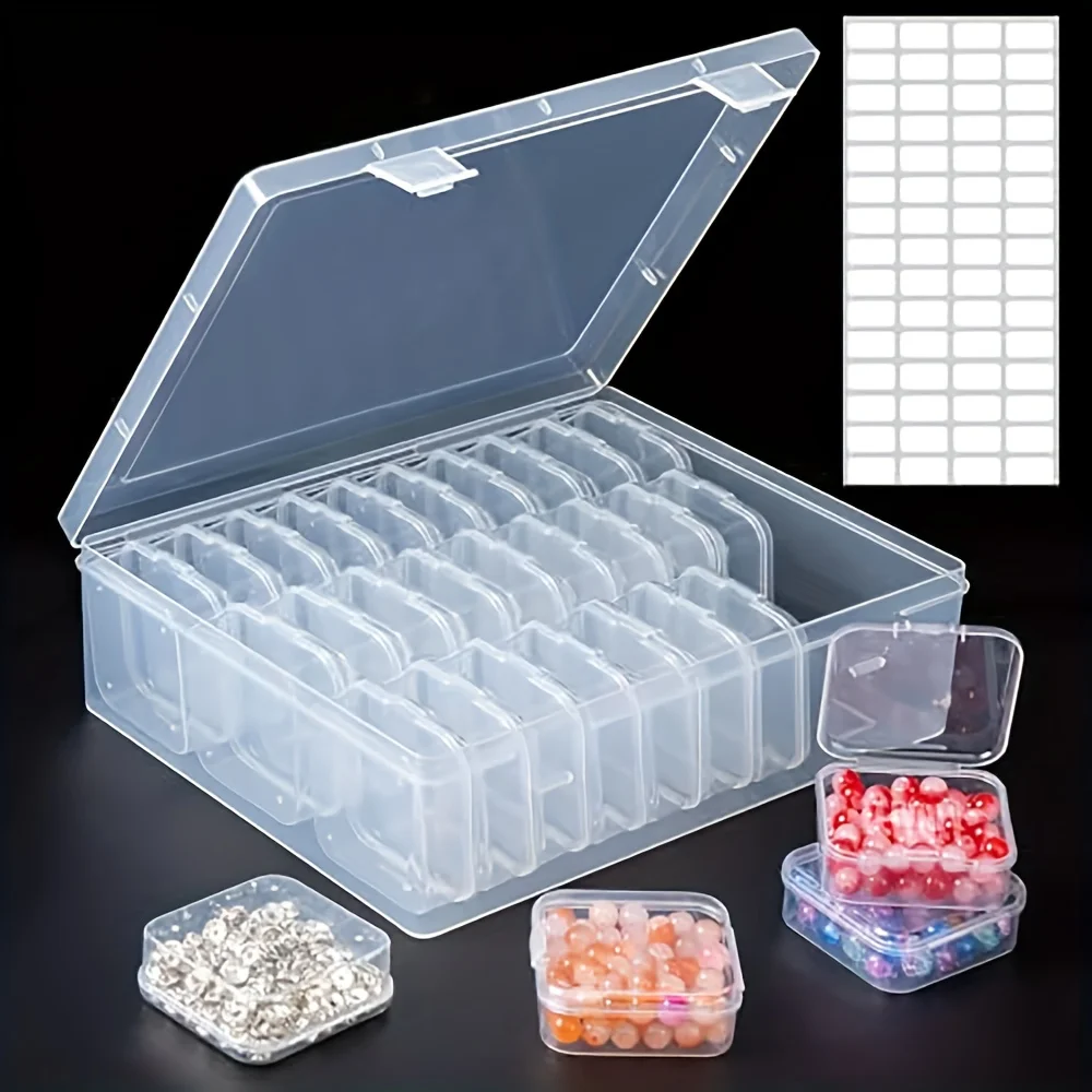 Caja de almacenamiento de plástico con 30 compartimentos y recipientes pequeños: organizador transparente para cuentas, joyas y artículos pequeños