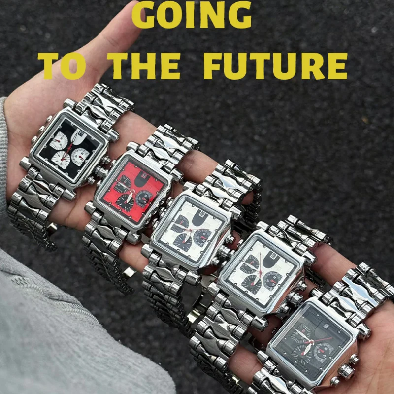 Men's Quartz Watch Heavy Metal Series with Japanese Movement 45mm Diameter 11mm Thickness Stainless Steel Strap Waterproof 50 M