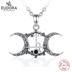 Eudora 925 Sterling Silver Lilith Sigil Necklace Vintage Triple Moon Goddess Amulet Pendant Personality Jewelry Party Gift