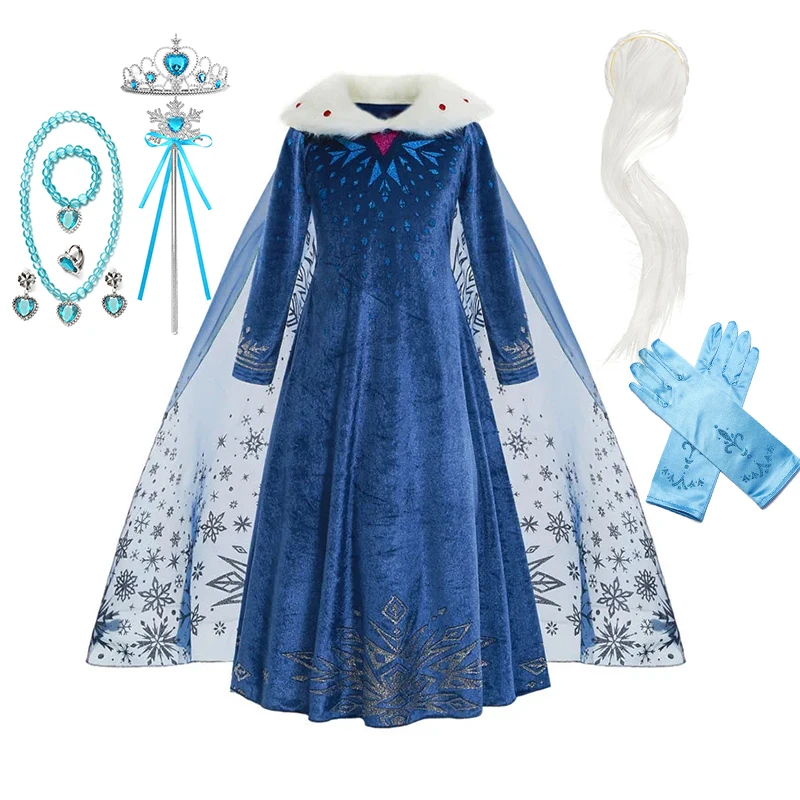 Elsa Snow Queen Winter Long Princess Dress Girls Kids Halloween Carnival Birthday Party Stage Cosplay Dress Up