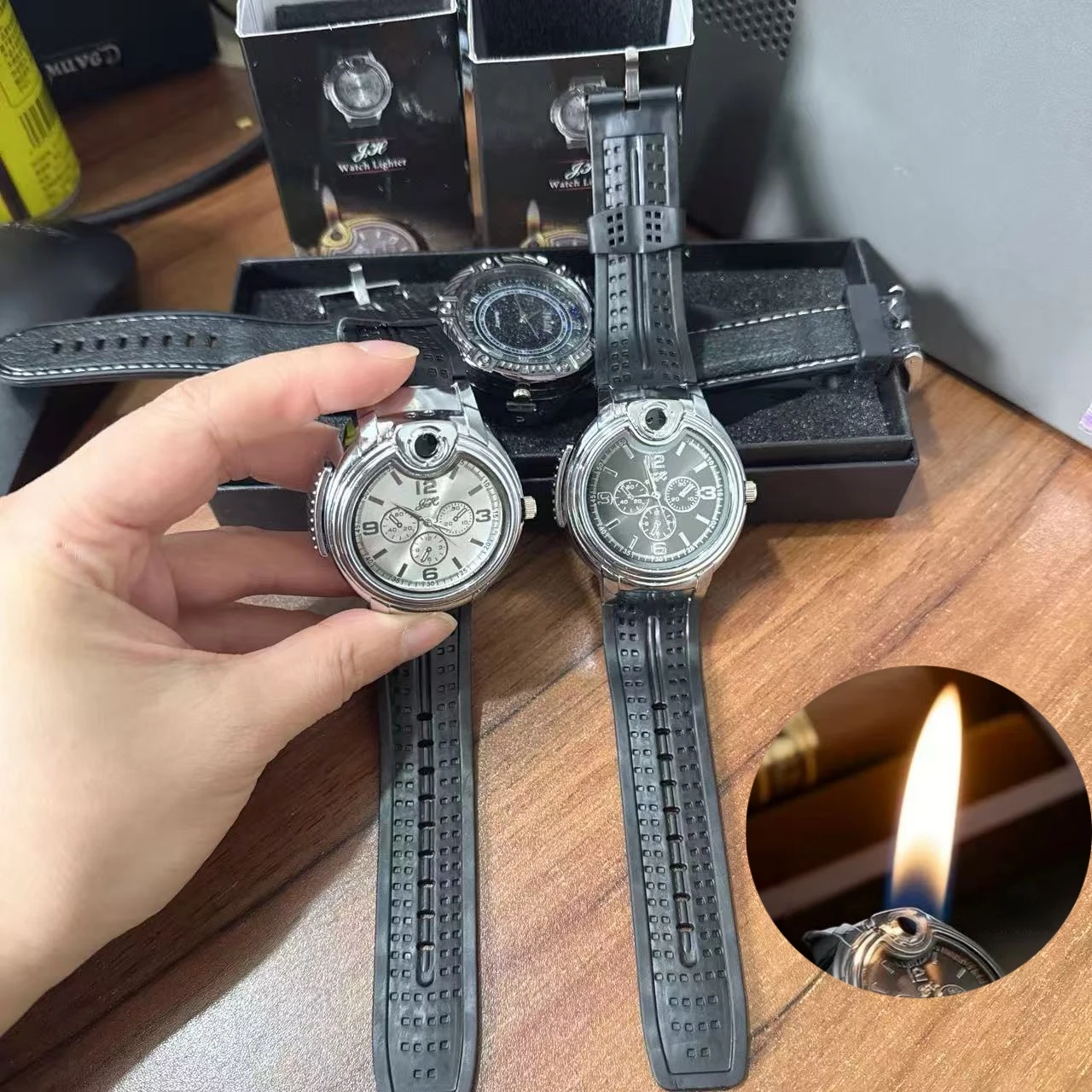 Outdoor Fashion Watch Lighter Metal Windproof Portable Inflatable Lighter Cigarette Accessories Men's Cool Smoking Gift