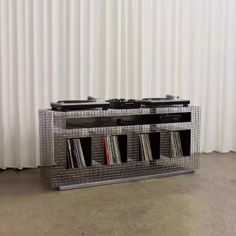 

Stainless steel industrial wind metal disc table/DJ table