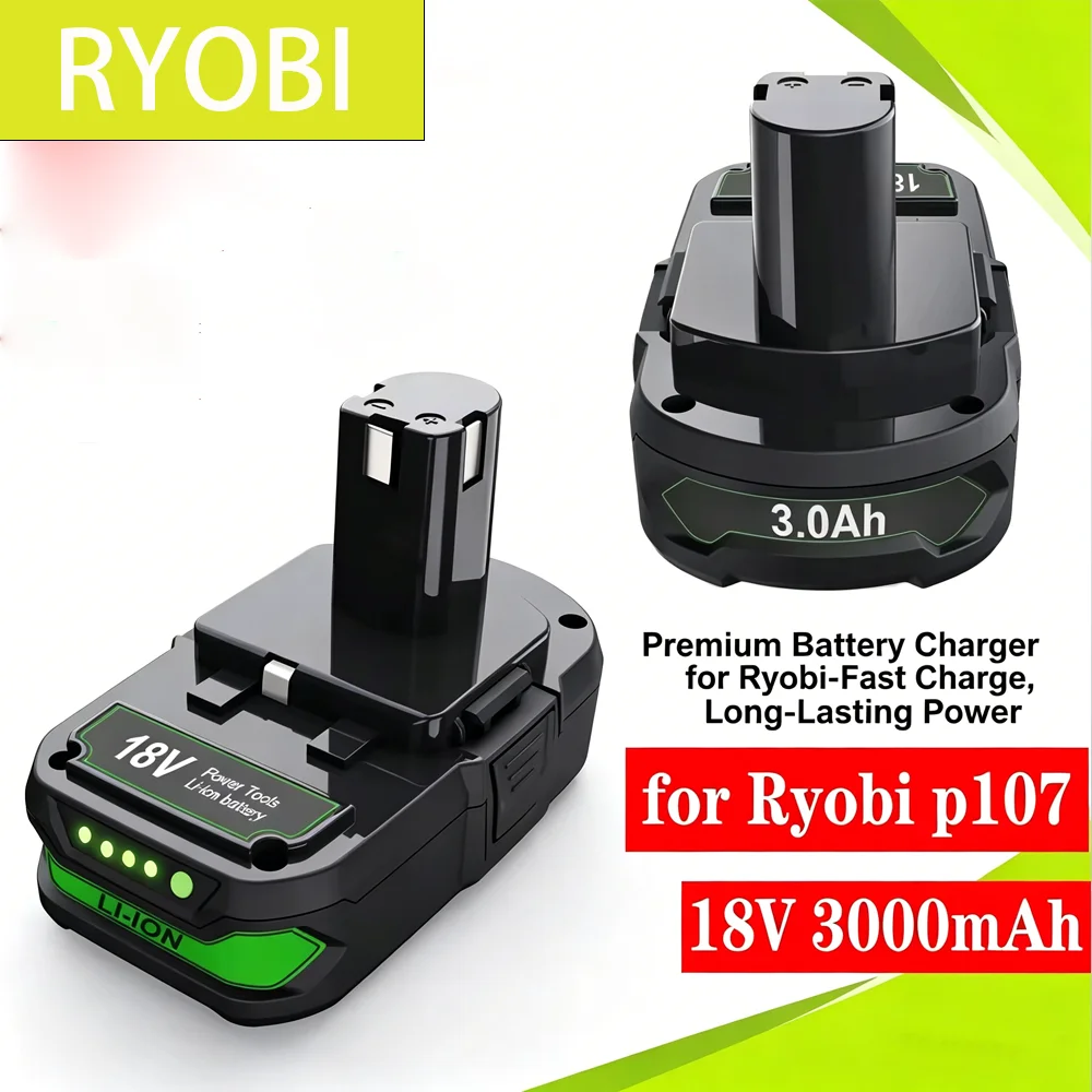 Rechargeable 18V 3Ah Li-ion Battery Compatible Ryobi One+ P104 P107 P108 RB18L20 RB18L50 for All Ryobi One+ Cordless Power Tools