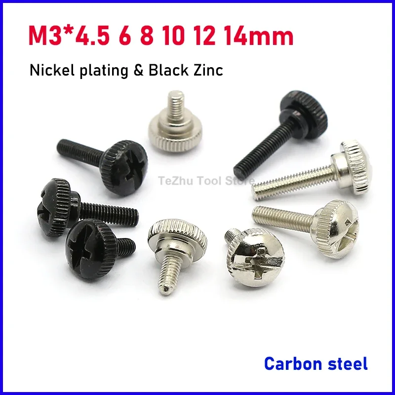 

20pc M3 Thumb Screw Black or Nickel Plating Computer Case Screw Hand Tighten Length 4.5 6 8 10 12 14mm
