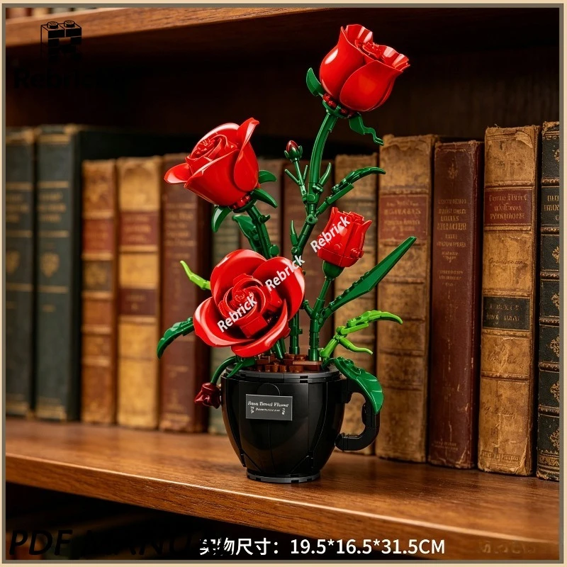 

Mini Building Blocks Coffee Cup with Rose Model 3036 DIY Assembly Desktop Ornament Gift