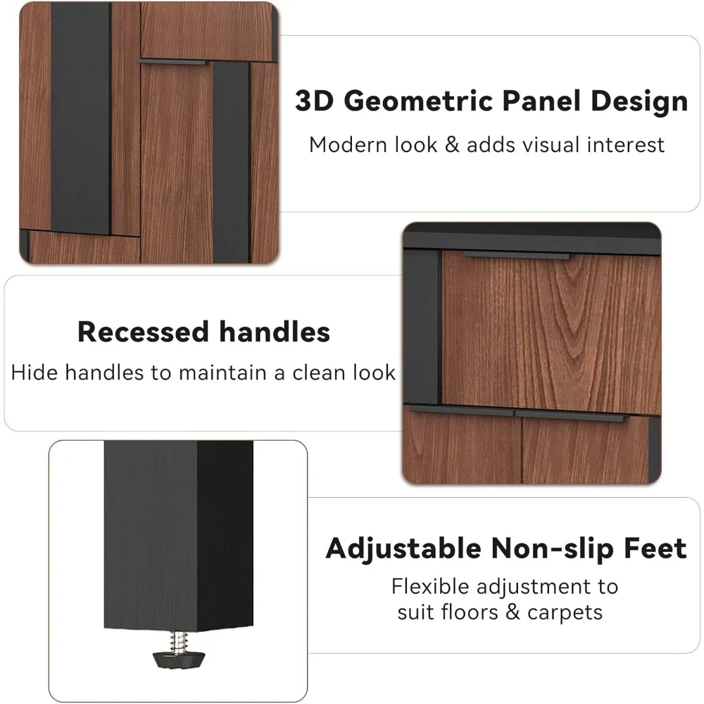خزانة جانبية بأبواب هندسية ثلاثية الأبعاد، وخزانة تلفزيون مقاس 54 بوصة مع 4 أبواب و3 أدراج، وخزانة تخزين بوفيه Credenza #4