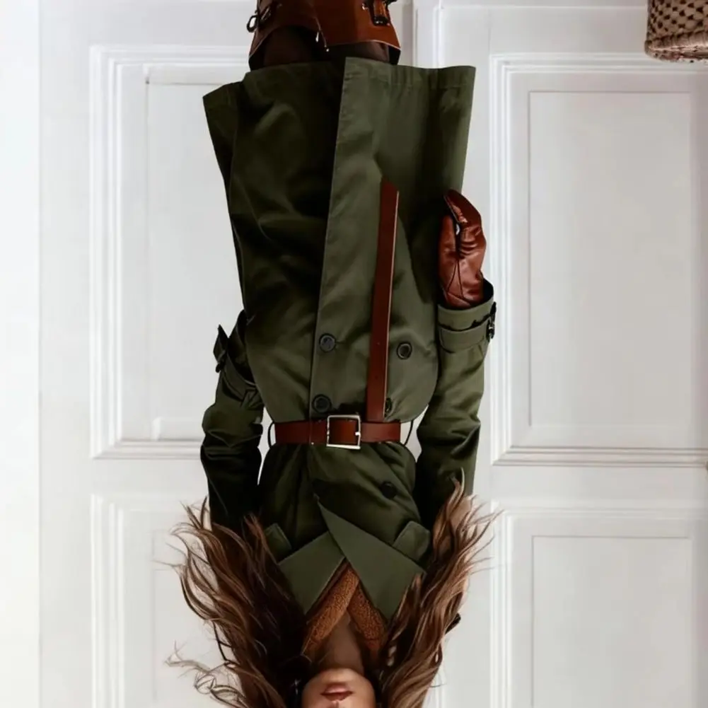 

2025 Trench Coat For Ladies Autumn And Winter Fashion Solid Color Double Breasted Windbreaker Coat Feminine Long Coat Peacoat