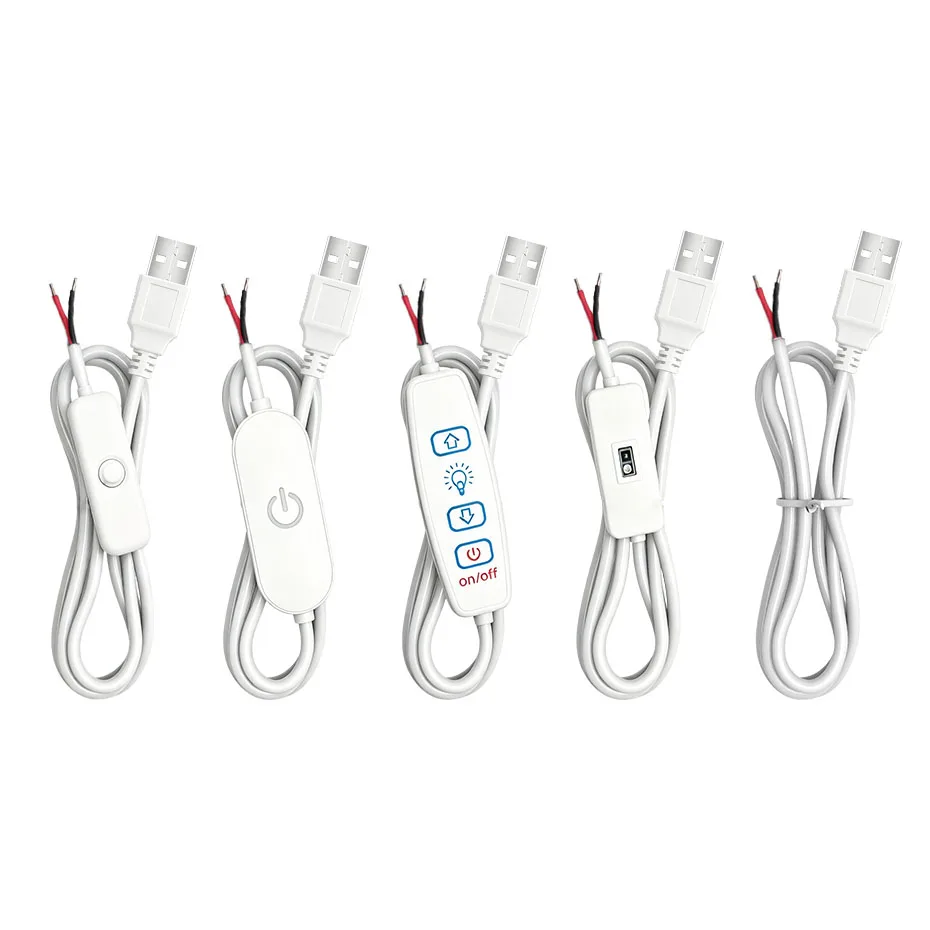 USB Extension Cable with Button ON/OFF 3Key Dimmer Touch Control for USB Lamp Power Supply Wire LED Strip Dimming USB Cord 5V 2P