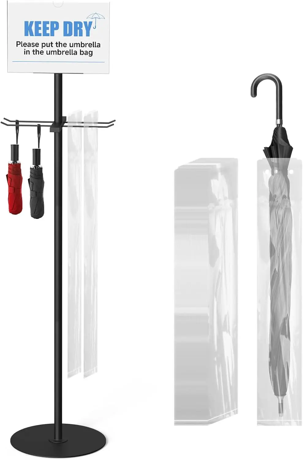 

Umbrella Bag Stand with Sign Frame - with Free 200 Wet Umbrella Bags Disposable, Umbrella Holder Stand for Indoor Entryway, Comm