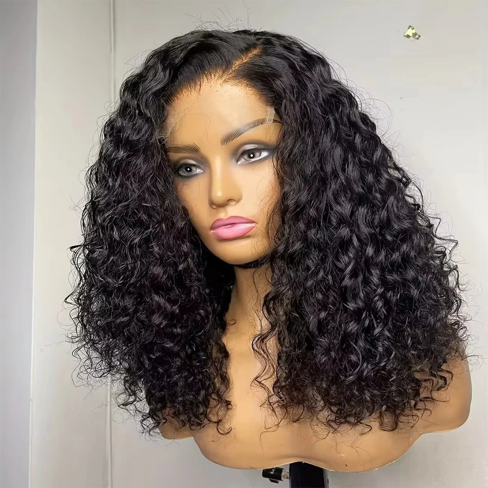 

200% Density Short Curly Bob Deep Wave Wigs 13x4 Transparent Lace Front Wig Closure 4x4 Lace Frontal Wig 100% Human Hair 14 Inch