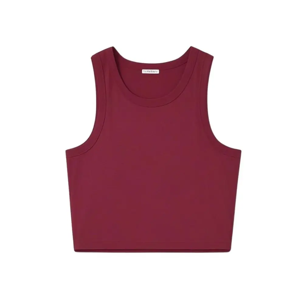 

Fashion Wine Red Crop Top Knitted Hottie Sleeveless Vest Tight Fitting Cotton Tank Top Summer
