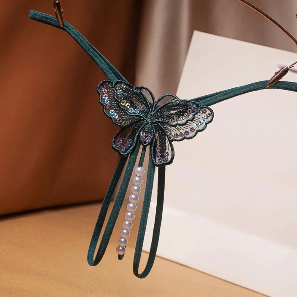 

1 шт., женские эротические стринги, нижнее белье с открытой промежностью и бисером, сексуальные стринги-бабочки, эластичные трусы с Т-образной спинкой и тонким ремешком